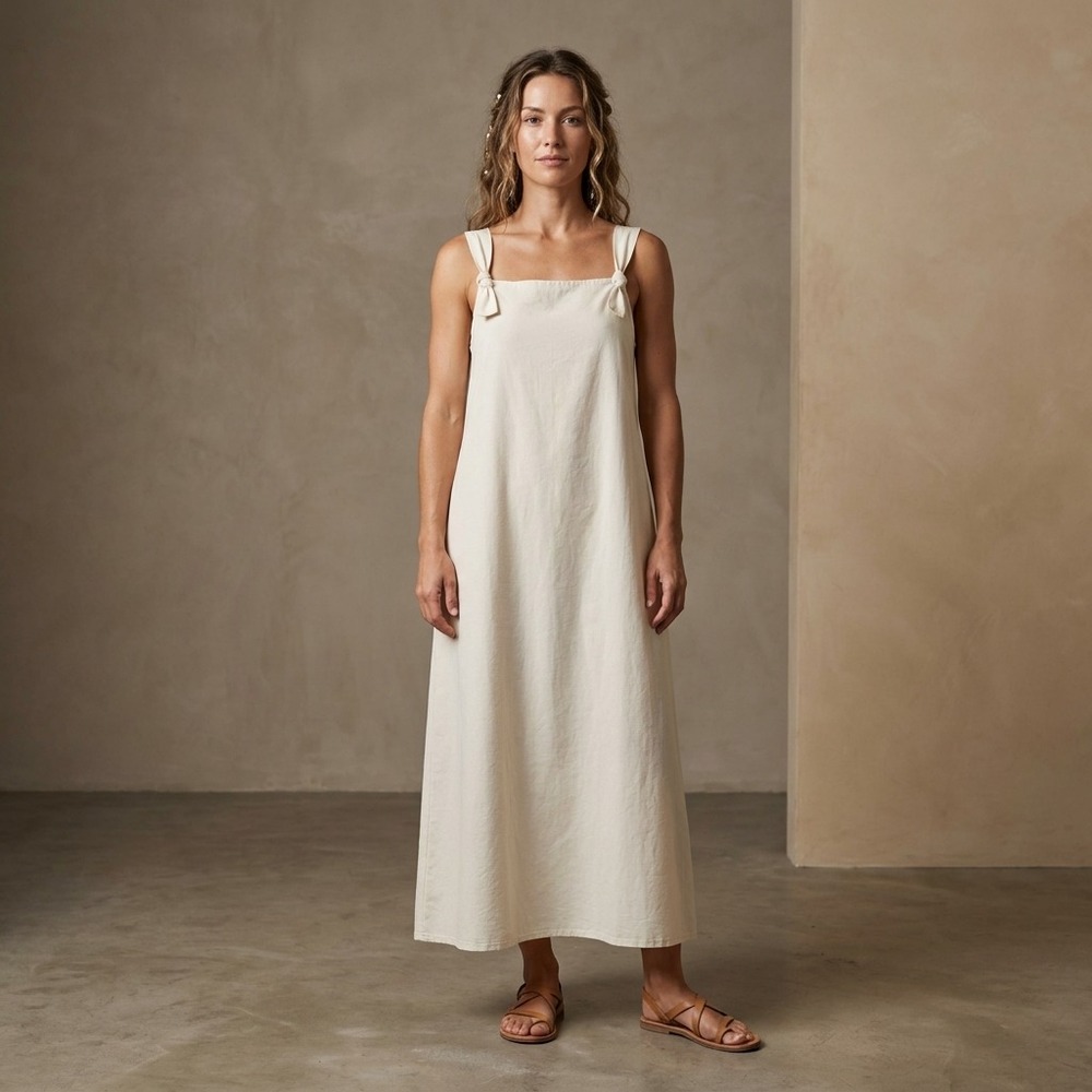 FILOSOFIA Bohemian Cream Large Cotton Maxi Dress Womens Flowy Tie Shoulder